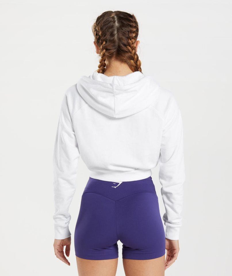 Women's Gymshark Training Cropped Hoodie White | NZ 7UKHBW